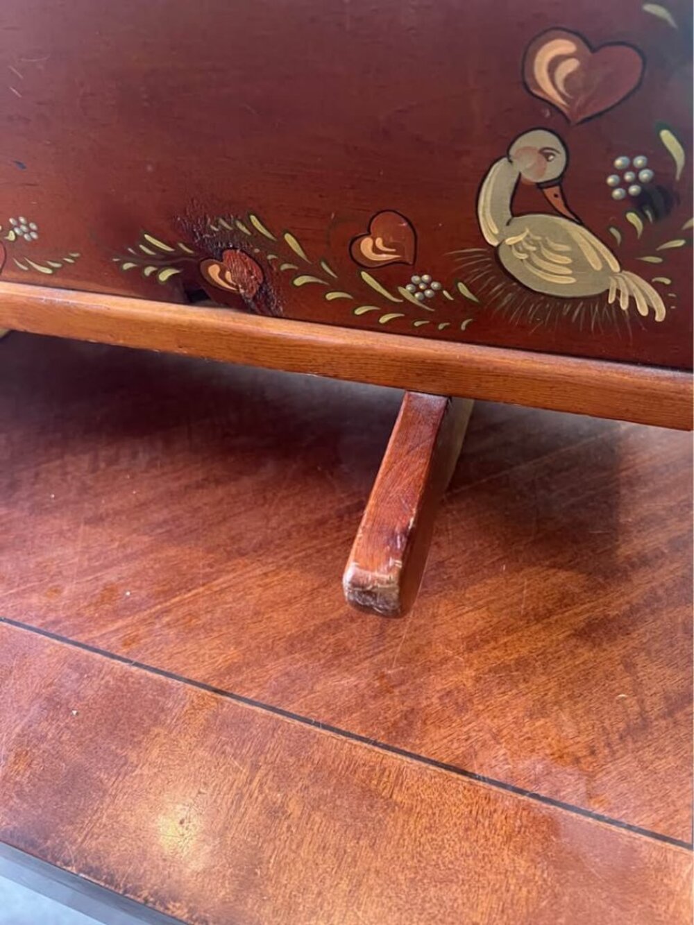 Vintage antique hand made,hand painted toy rocker cradle (signed) - Picture 3 of 8